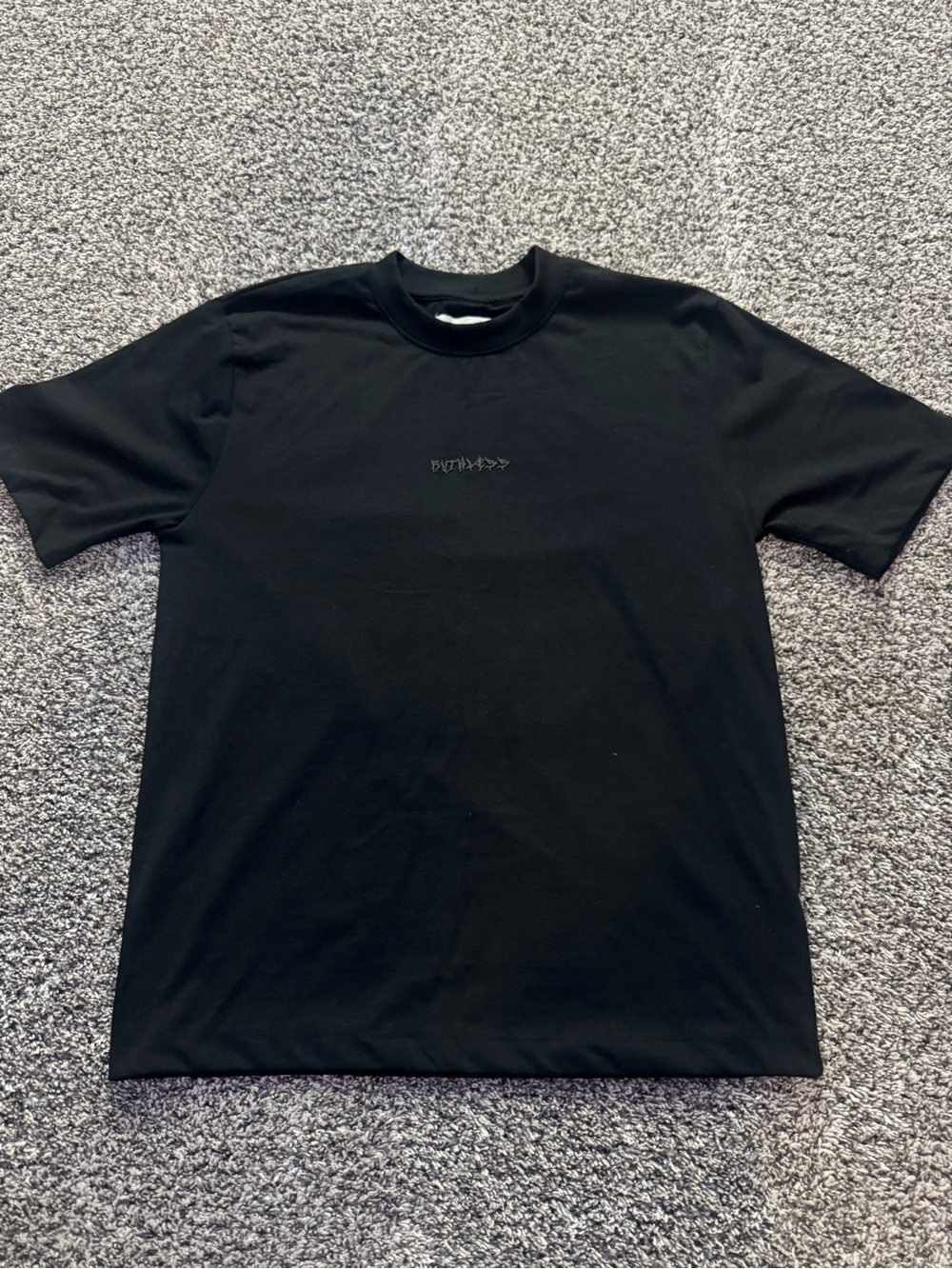 Black Short-Sleeve Crewneck Tee with Subtle Center Script